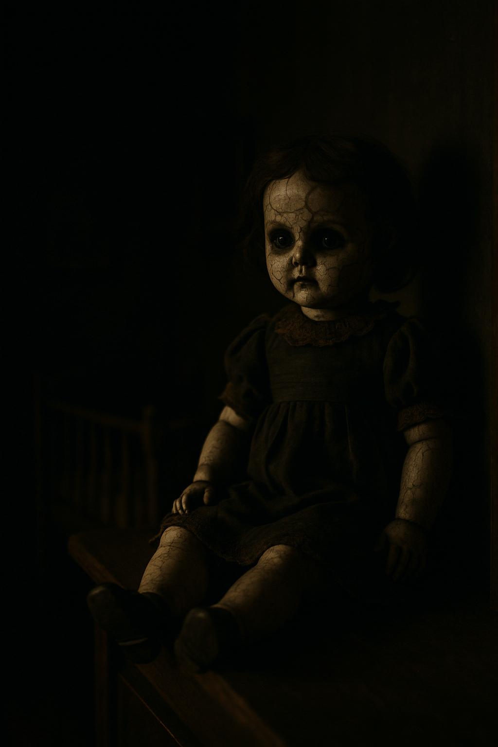 Doll in dark sitting position.